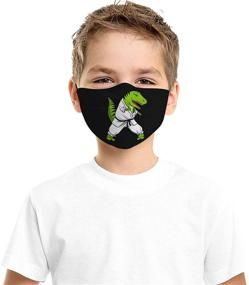 img 1 attached to 🦖 T-Rex Dinosaur Karate Ninja Martial Arts Kids Face Mask Set of 2 with 4 Filters – Washable Reusable Adjustable Black Cloth Bandanas Scarf Neck Gaiters for Men Women, Fashion Designs