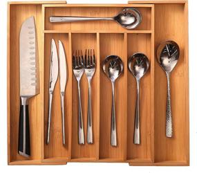 img 4 attached to Oridom Bamboo Expandable Drawer Organizer - Ultimate Space-Saving Silverware Holder & Cutlery Tray for Kitchen Utensils