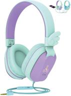 riwbox cs6 kids headphones: lightweight foldable stereo headset with mic and volume control - perfect for ipad/iphone/pc/kindle/tablet (purple & green) logo