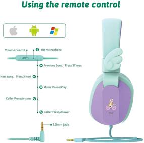 img 1 attached to Riwbox CS6 Kids Headphones: Lightweight Foldable Stereo Headset with Mic and Volume Control - Perfect for iPad/iPhone/PC/Kindle/Tablet (Purple & Green)
