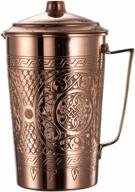 🍶 engraved copper water pitcher jug with lid - copperbull heavy gauge 1mm, 2.2-quart, ideal for moscow mule serving logo