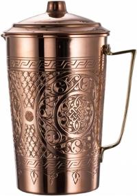 img 3 attached to 🍶 Engraved Copper Water Pitcher Jug with Lid - CopperBull Heavy Gauge 1mm, 2.2-Quart, Ideal for Moscow Mule Serving