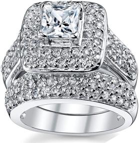 img 2 attached to 💍 1 Carat Princess-Cut Cubic Zirconia Sterling Silver Wedding Engagement Ring Band Set - 925