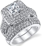 💍 1 carat princess-cut cubic zirconia sterling silver wedding engagement ring band set - 925 logo