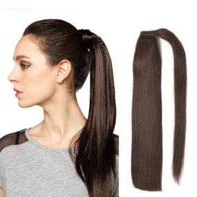 img 4 attached to 💇 18 Inch Dark Brown Human Hair Extensions for Women - Straight Wrap Around Ponytail, 70g, Shade 2#