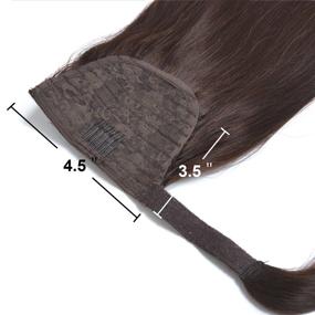 img 3 attached to 💇 18 Inch Dark Brown Human Hair Extensions for Women - Straight Wrap Around Ponytail, 70g, Shade 2#
