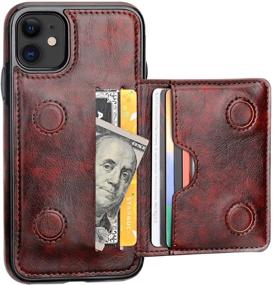 img 4 attached to KIHUWEY iPhone 11 Wallet Case with Credit Card Holder | Premium Leather Kickstand | Durable Shockproof Protective Cover for iPhone 11 6.1 Inch (Brown) - Enhanced SEO