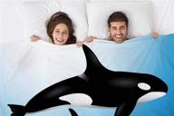 🐳 mugod orcas throw blanket: black orca mother & child swimming in blue ocean | soft & cozy flannel plush throws for baby, toddler, dog, cat - 30 x 40 inch logo