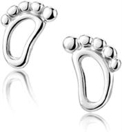 sterling silver mini feet stud earring: adorable hollow footprint symbol for women & girls - hypoallergenic cartilage piercing jewelry gift logo