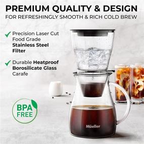 img 3 attached to ☕ Mueller QuickBrew Smooth Cold Brew Coffee and Tea Maker - 47 oz Dripper Iced Coffee Brewer with Adjustable Water Flow, Stainless Steel Filter, Borosilicate Glass Carafe