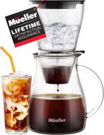 ☕ mueller quickbrew smooth cold brew coffee and tea maker - 47 oz dripper iced coffee brewer with adjustable water flow, stainless steel filter, borosilicate glass carafe logo