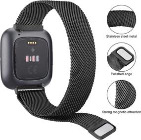 img 1 attached to 2 Pack Metal Bands for Fitbit Versa 3 / Fitbit Sense, Stainless Steel Adjustable Magnetic Wristbands - Includes 2 x TPU Screen Protector Case (Black & Colorful, Small)