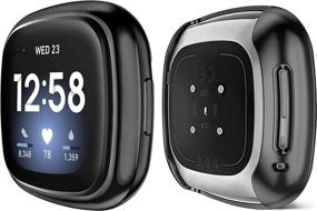 img 2 attached to 2 Pack Metal Bands for Fitbit Versa 3 / Fitbit Sense, Stainless Steel Adjustable Magnetic Wristbands - Includes 2 x TPU Screen Protector Case (Black & Colorful, Small)