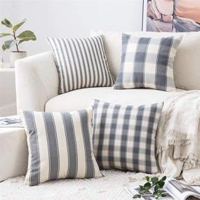 img 4 attached to 🎄 MIULEE 4-Pack Buffalo Check Stripe Christmas Pillowcases: Decorative Farmhouse Throw Pillow Covers, Linen Cushion Case for Couch Sofa Bedroom - 18x18 Inch, Grey