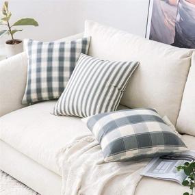 img 1 attached to 🎄 MIULEE 4-Pack Buffalo Check Stripe Christmas Pillowcases: Decorative Farmhouse Throw Pillow Covers, Linen Cushion Case for Couch Sofa Bedroom - 18x18 Inch, Grey