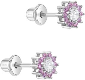 img 3 attached to 💖 Dazzling Pink Cubic Zirconia Flower Earrings in 925 Sterling Silver- Ideal for Toddlers, Little Girls, and Pre-Teens with Screw Back Locking Mechanism - Perfect for Formal & Party Outfits
