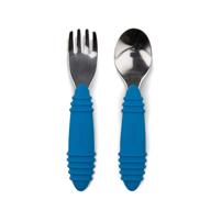 🍴 bumkins utensils: silicone and stainless steel baby fork and spoon set - dark blue 2 count (pack of 1) for toddler self-feeding logo