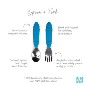 img 3 attached to 🍴 Bumkins Utensils: Silicone and Stainless Steel Baby Fork and Spoon Set - Dark Blue 2 Count (Pack of 1) for Toddler Self-Feeding