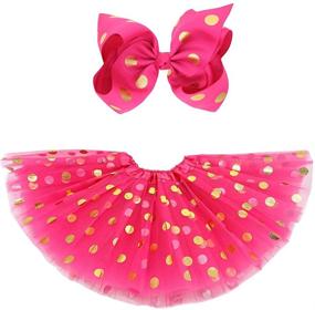 img 3 attached to Girls 5 Layer Polka Dot Tutu Skirt with Hairbow - Gold Dot Tutu for Dress Up