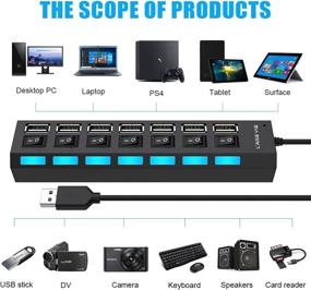 img 3 attached to 💻 7-in-1 Multi Port USB Splitter: High-Speed USB 2.0 Hub with Individual ON/Off Switches and LED Indicators