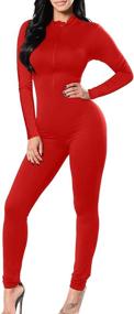 img 3 attached to 👗 Women's Soft Long Sleeves Zip Up Bodycon Jumpsuits Playsuits - TOB
