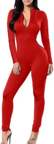 img 4 attached to 👗 Women's Soft Long Sleeves Zip Up Bodycon Jumpsuits Playsuits - TOB