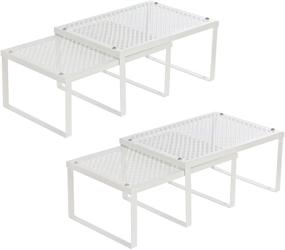 img 4 attached to 📦 SONGMICS Metal Kitchen Counter Shelves, Set of 4 Cabinet Shelf Organizers, Expandable & Stackable Spice Racks - White UKCS006W01