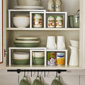 img 2 attached to 📦 SONGMICS Metal Kitchen Counter Shelves, Set of 4 Cabinet Shelf Organizers, Expandable & Stackable Spice Racks - White UKCS006W01