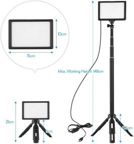 img 1 attached to Andoer набор USB LED-видеосвета с регулируемым штативом, ступенчатой регулировкой яркости 3200K-5600K, фотографической светодиодной подсветкой, 14-уровневой яркости, высотой 148 см, тройным креплением со стандартными затворами холодного обуви и 5-ю цветными фильтрами - идеально для видео онлайн-трансляций.