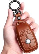 🔑 genuine leather tukellen key fob cover with keychain for mercedes benz - brown logo