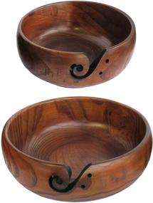 img 4 attached to Enhance Your Knitting and Crocheting Experience with a Set of 2 Wooden Yarn Bowls - Large and Small Sizes Included!