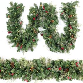 img 4 attached to 🎄 HomeKaren 9 Ft Christmas Garland: Battery Operated Prelit Xmas Decor with 50 Lights, Red Berry, Pine Cone, and Cypress Leaf – Ideal for Indoor and Outdoor Mantle and Staircase