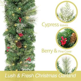 img 2 attached to 🎄 HomeKaren 9 Ft Christmas Garland: Battery Operated Prelit Xmas Decor with 50 Lights, Red Berry, Pine Cone, and Cypress Leaf – Ideal for Indoor and Outdoor Mantle and Staircase