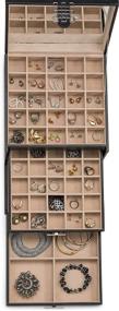 img 1 attached to 📦 Glenor Co Earring Organizer Holder - 50 Small & 4 Large Slots Classic Jewelry Box with Drawer & Modern Closure, Mirror, 3 Trays - Black PU Leather Case for Earrings, Rings, and Chains Storage