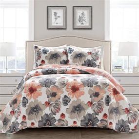 img 4 attached to 🌺 Lush Decor Leah Quilt Floral 3 Piece Reversible King in Coral and Gray