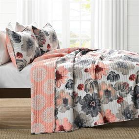 img 3 attached to 🌺 Lush Decor Leah Quilt Floral 3 Piece Reversible King in Coral and Gray