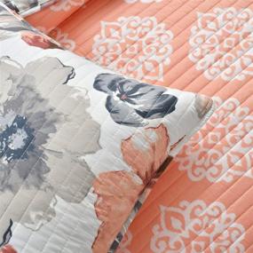 img 1 attached to 🌺 Lush Decor Leah Quilt Floral 3 Piece Reversible King in Coral and Gray