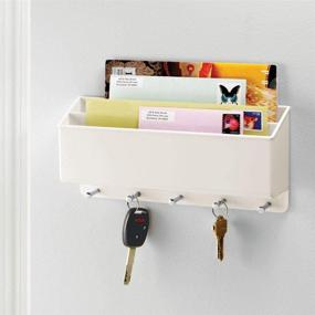 img 3 attached to 📬 mDesign Wall Mount Plastic Mail Organizer Storage Basket - Divided with 2 Sections, Includes 5 Metal Peg Hooks - for Entryway, Mudroom, Hallway, Kitchen, Office - Perfect for Letters, Magazines, Coats, Keys - Cream/Beige