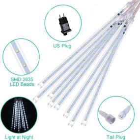 img 2 attached to 🌟 White Meteor Shower Rain Lights 8Tube 192LEDs, Waterproof Dripping Icicle Christmas Lights, Powered by Main, Perfect for Outdoor Holiday Decoration, Lawn, Tree