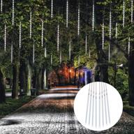 🌟 white meteor shower rain lights 8tube 192leds, waterproof dripping icicle christmas lights, powered by main, perfect for outdoor holiday decoration, lawn, tree логотип