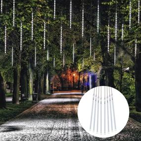 img 4 attached to 🌟 White Meteor Shower Rain Lights 8Tube 192LEDs, Waterproof Dripping Icicle Christmas Lights, Powered by Main, Perfect for Outdoor Holiday Decoration, Lawn, Tree