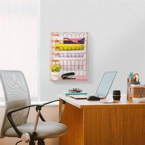 img 3 attached to 🗂️ Spacrea Hanging File Holder Organizer: 6 Tier Wall Mount for Office, School or Home - Rose Gold