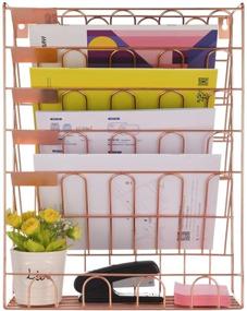img 2 attached to 🗂️ Spacrea Hanging File Holder Organizer: 6 Tier Wall Mount for Office, School or Home - Rose Gold