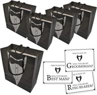 set of 14 groomsmen gift bags & 14 proposal cards – perfect for 10 groomsmen, 2 best men, and 2 ring bearers. appreciation giftbags & groomsman invitation cards for wedding bachelor party logo