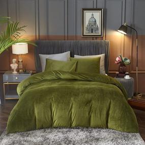 img 4 attached to Ivellow Velvet Queen Duvet Cover Set - 3 Piece Flannel Sage Green Duvet Cover - Ultra Soft Comforter Cover Set - Zipper Closure & Corner Ties - Solid Luxury Velour Duvet Cover - Breathable