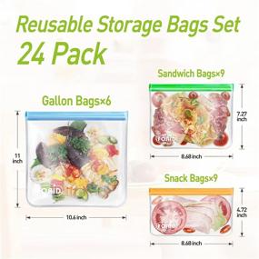 img 3 attached to 👜 Non-Plastic Reusable Food Storage Bags - 24 Pack of Silicone Gallon Freezer Bags for Lunch, Snacks, Marinating, and Travel – Extra Thick, Leakproof, and Resealable – Ideal for Home Kitchen