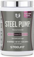 🍒 steelfit steel pump: train harder, longer & focused – no crash or jitters! black cherry slushie pre-workout supplement logo