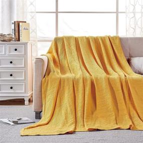 img 4 attached to 🌻 Softan 100% Cotton Waffle Blanket Queen Yellow: Soft & Breathable All-Season Home Decoration Blanket