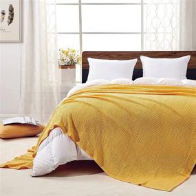 img 3 attached to 🌻 Softan 100% Cotton Waffle Blanket Queen Yellow: Soft & Breathable All-Season Home Decoration Blanket