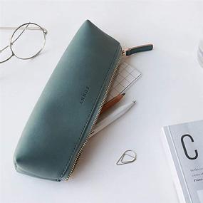 img 1 attached to 🖋️ Doraking Dark Green PU Leather Pencil Bag – Versatile Stationery Pouch for Pens, Pencils, and Markers – Perfect for Students and Makeup Storage